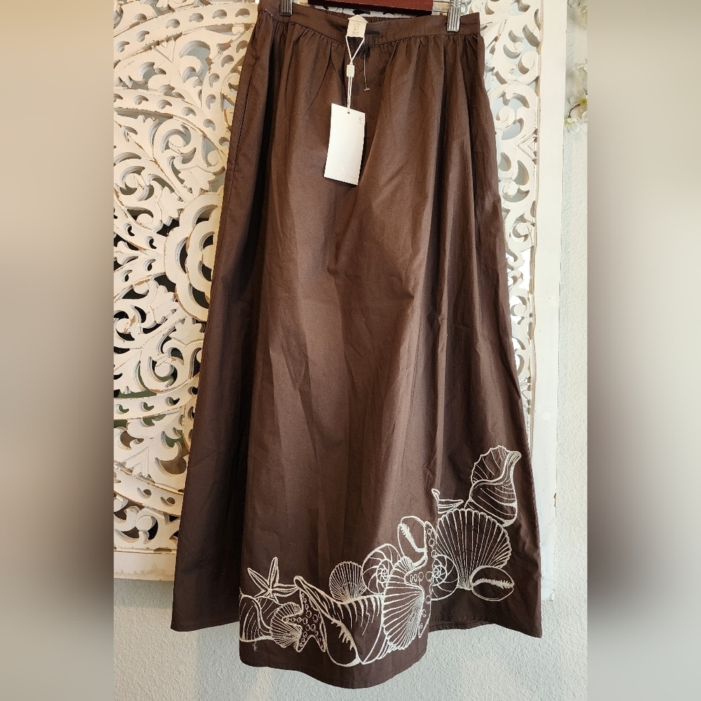 CAROLINE CONSTAS ENBRODERY BROWN MIDI FULL SKIRT NWT SZ SMALL - Picture 8 of 15